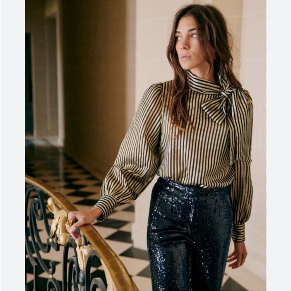 Sezane Elyes Gold Jacquard Blouse